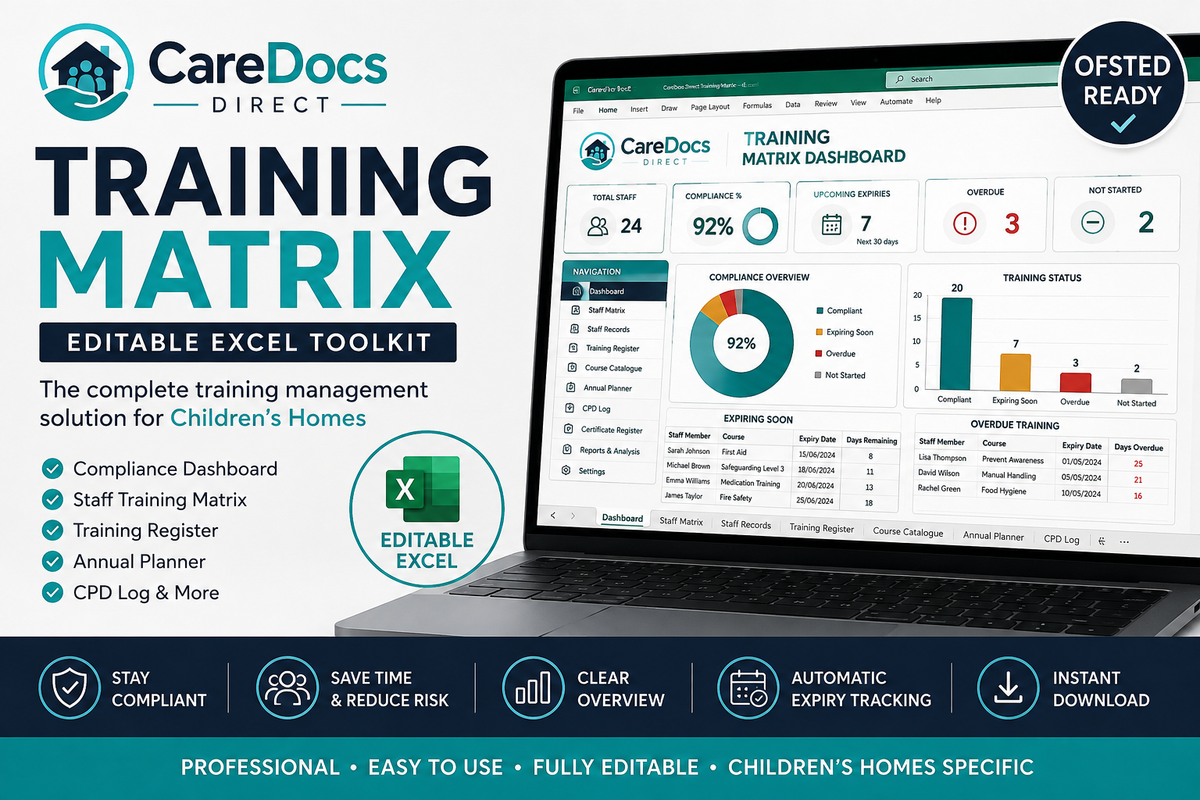Children's Homes Training Matrix/Editable Excel Compliance Tracker